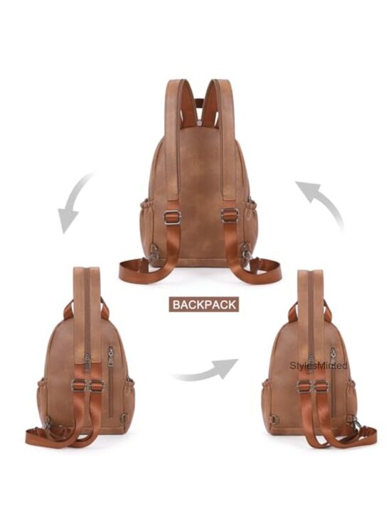 Convertible PU Leather Sling Backpack Purse Crossbody Bag Travel main image 4